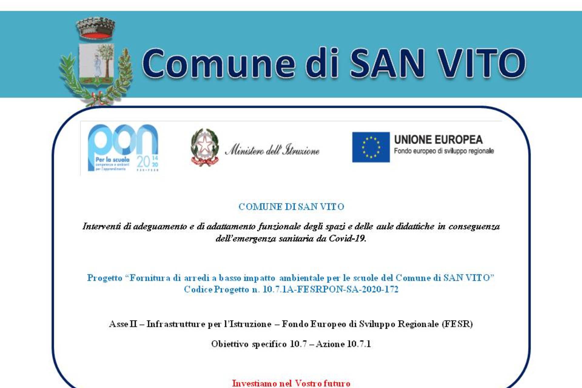 Finanziamento PON FESR 2014/2020 - Comune di San Vito